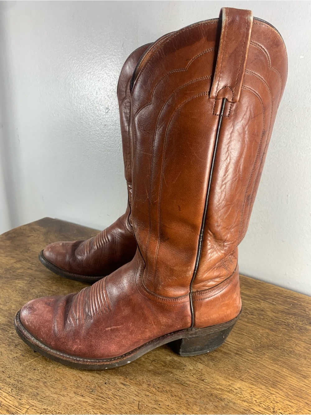 Justin J. Chisolm Vintage Brown Leather Cowboy Boots Made in USA